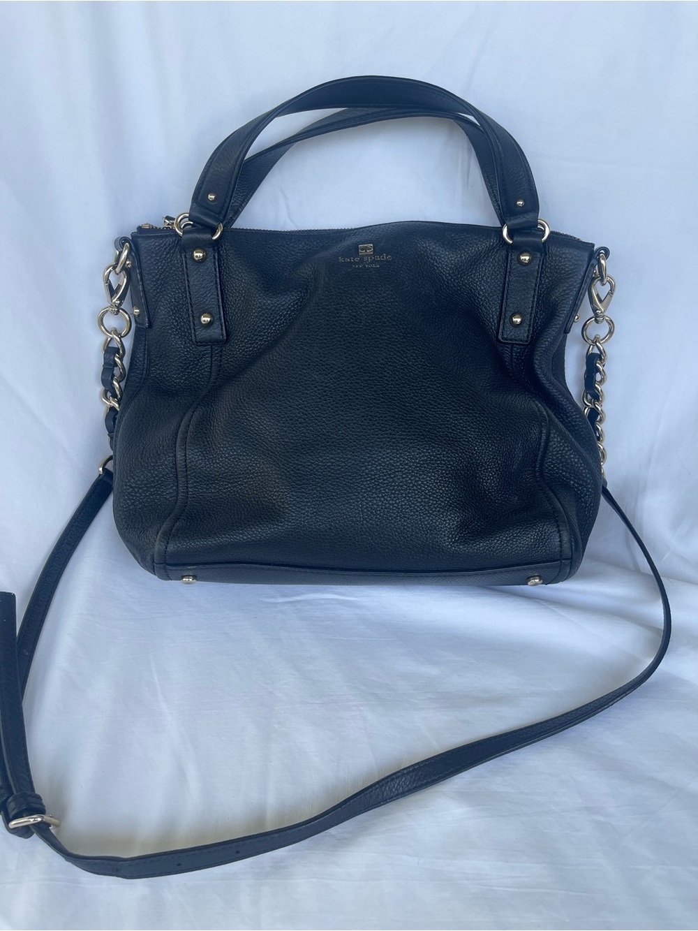 kate spade Black Pebbled Leather Shoulder Bag with Chain Strap